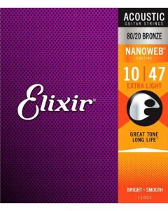 Elixir Nanoweb snarenset akoestisch coated 80/20 bronze, extra light, 010-014-023-030-039-047