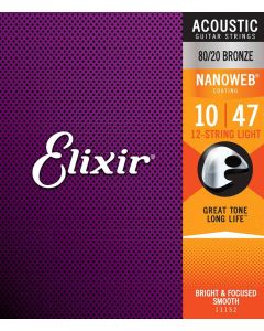 Elixir Nanoweb snarenset 12-string akoestisch coated 80/20 bronze, light 2x010-2x014-023-009-030-012-039-018-047-0