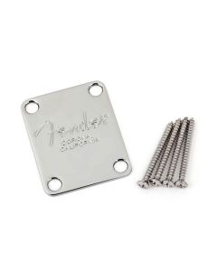 Fender Genuine Replacement Part neck plate American Series, for bass, Fender Corona logo, chroom