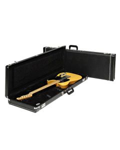 Fender luxe koffer voor elektrische gitaar, lederen handvat en uiteinden, zwart tolex & zwart interieur