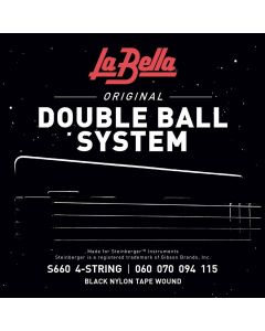 La Bella Double Ball End System snarenset elektrisch, voor Steinberger, black nylon tapewound, 060-070-094-115