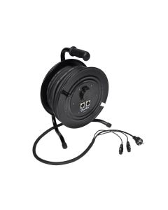 Boston drum snake, 25 meter, in 2 xlr male en female schuko, uit 2 xlr female en schuko