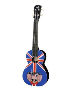 Korala Poly Ukes concert ukelele polycarbonaat, achterblad met akoestische kamers, union jack with skull