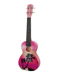 Korala Poly Ukes concert ukelele polycarbonaat, achterblad met akoestische kamers, pink palm tree