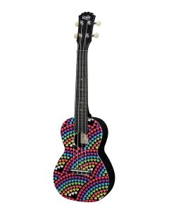 Korala Poly Ukes concert ukelele polycarbonaat, achterblad met akoestische kamers, rainbow of hearts