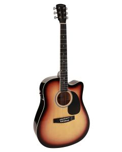 Nashville akoestische gitaar, dreadnought, blackened maple fb & brug, diecast mh, cutaway, actieve EQ, sunbur