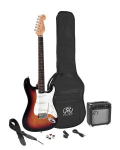 SX elektrisch gitaarpakket, met versterker, tas, riem, tuner, kabel en 6 plectra, 3 tone sunburst