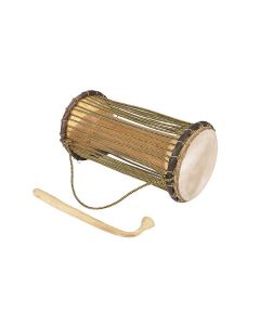 Kangaba small tama (talking drum), gemaakt van dugura hout, koehuid vellen, pre-stretched rope, 11x25cm