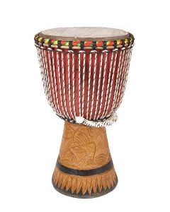 Kangaba medium djemb  Senegal, gemaakt van teak hout, geitenhuid vel, nylon snaren, 29x54cm