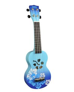 Mahalo Designer Series ukelele "Hibiscus" met tas, blauw burst