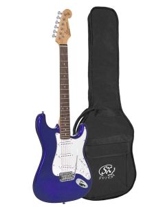 SX Standard Series elektrische gitaar met 3 single coil elementen en vintage tremolo, inclusief tas, electric blue