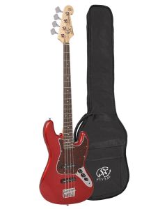 SX Standard Series J-style elektrische basgitaar met twee elementen, met gigbag, candy apple rood