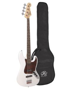 SX Standard Series J-style elektrische basgitaar met twee elementen, met gigbag, wit