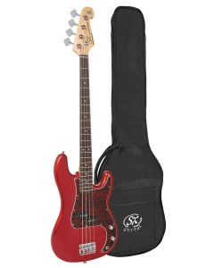 SX Standard Series P-style elektrische basgitaar met split single coil element, inclusief draagtas, candy apple rood