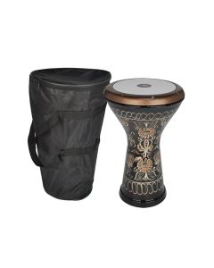 Vatan gegoten aluminium goblet drum, Egyptisch gegraveerd, 22cm diameter, 44cm diep, rood gelakt