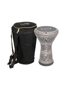 Gawharet El Fan gegoten aluminium goblet drum, met de hand ingelegd Egyptisch model, 22cm diameter, 44cm diep-1