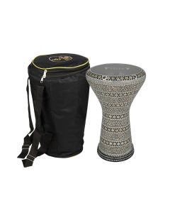 Gawharet El Fan gegoten aluminium goblet drum, met de hand ingelegd Egyptisch model, 22cm diameter, 44cm diep