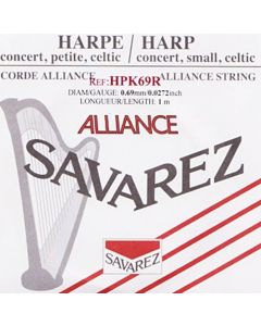 Savarez kleine of concert harp snaar, plain KF, 0,69mm, lengte: 1 meter, rood