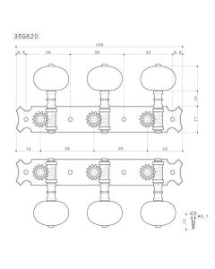 Gotoh machine heads for classic guitar, nylon shaft, 3x left 3x right, 70 mm, ivoroid button