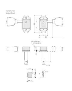 Gotoh machine heads for guitar, 3x left en right, ratio 1:15, keystone button, nickel