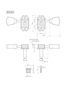 Gotoh Master Relic Collection machine heads for guitar, 3x left en right, ratio 1:15, aged keystone button, aged nickel