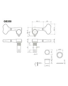 Gotoh machine heads for bass guitar, 2x left en right, lightweight resolite, chrome