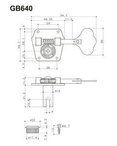 Gotoh machine heads for bass guitar, 4 x left, lightweight resolite,