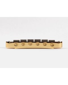 Gotoh bridge for e-guitar, "tune-o-matic" stud spacing 74,0mm, titanium saddles, gold