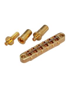 Gotoh bridge for e-guitar, "tune-o-matic" stud spacing 74,0mm, titanium saddles, gold