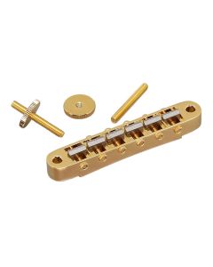 Gotoh bridge for e-guitar, "tune-o-matic"  thumbwheel spacing 74,0mm, titanium saddles, gold