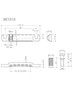 Gotoh tailpiece guitar, LP-model, with studs and anchors, stud distance 82mm, aluminium, nickel