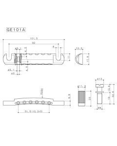 Gotoh tailpiece guitar, LP-model, with studs and anchors, stud distance 82mm, aluminium, gold