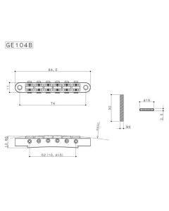 Gotoh bridge for e-guitar, "tune-o-matic", thumbwheel spacing 74,0mm, hard zinc saddles, nickel