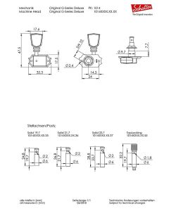 Schaller Original G-Series machine heads 3L3R Deluxe KeyStone. 21,7x6mm solid shaft, nickel