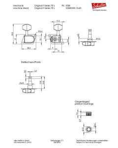 Schaller Original F-Series machine heads 70's 6L with small metal pegs, splitted solid shaft, chrome