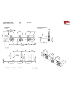 Schaller machine heads Lyra model, acrylic white pegs, white string rollers, gold