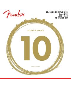 Fender 80/20 Bronze string set acoustic, bronze roundwound, 12-string, ball ends, 010-050