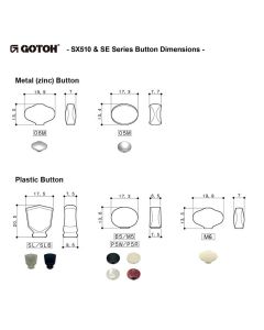 Gotoh machine heads for guitar, 3xL+3xR, ratio 1:15, butterbean cream button, gold