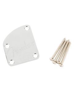 Fender Genuine Replacement Part neck plate Deluxe and Elite guitars, 'F-logo', 4-bolt, chrome