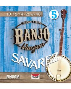 Savarez string set 5-string banjo, bluegrass, medium, 010-012-014-022W-010