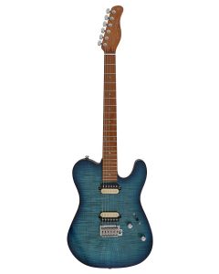 Sire Guitars T Series Larry Carlton electrische gitaar, T-style, elzen body, gevlamde esdoorn top, transparant blauw