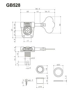 Gotoh machine heads for bass guitar, 4x left, 1:26 ratio, lightweight resolite, nickel