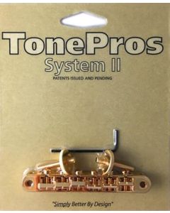 TonePros AVR2P tune-o-matic bridge with pre-notched saddles, for USA guitars, gold