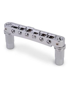 TonePros aluminum tune-o-matic bridge, metric/for import guitars, bell brass saddles, chrome