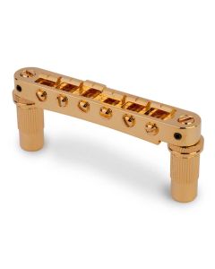 TonePros aluminum tune-o-matic bridge, metric/for import guitars, bell brass saddles, gold