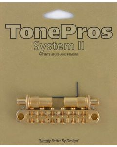 TonePros aluminum tune-o-matic bridge, metric/for import guitars, bell brass saddles, gold