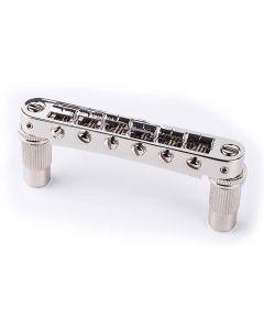 TonePros aluminum tune-o-matic bridge, metric/for import guitars, bell brass saddles, nickel