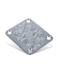 Gotoh Luxury Mode neck joint plate, engraved acanthus style motif, chrome