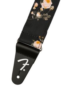 Fender 2" guitar strap, Floral polyester twill fabric, black