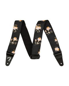 Fender 2" guitar strap, Floral polyester twill fabric, black